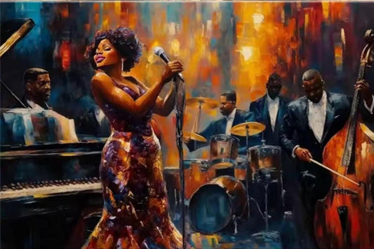Kit de pintura de diamantes de jazz, arte de cristal, elige tamaños grandes, diamante redondo o cuadrado, colores DMC brillantes, regalo para amantes del arte y la música