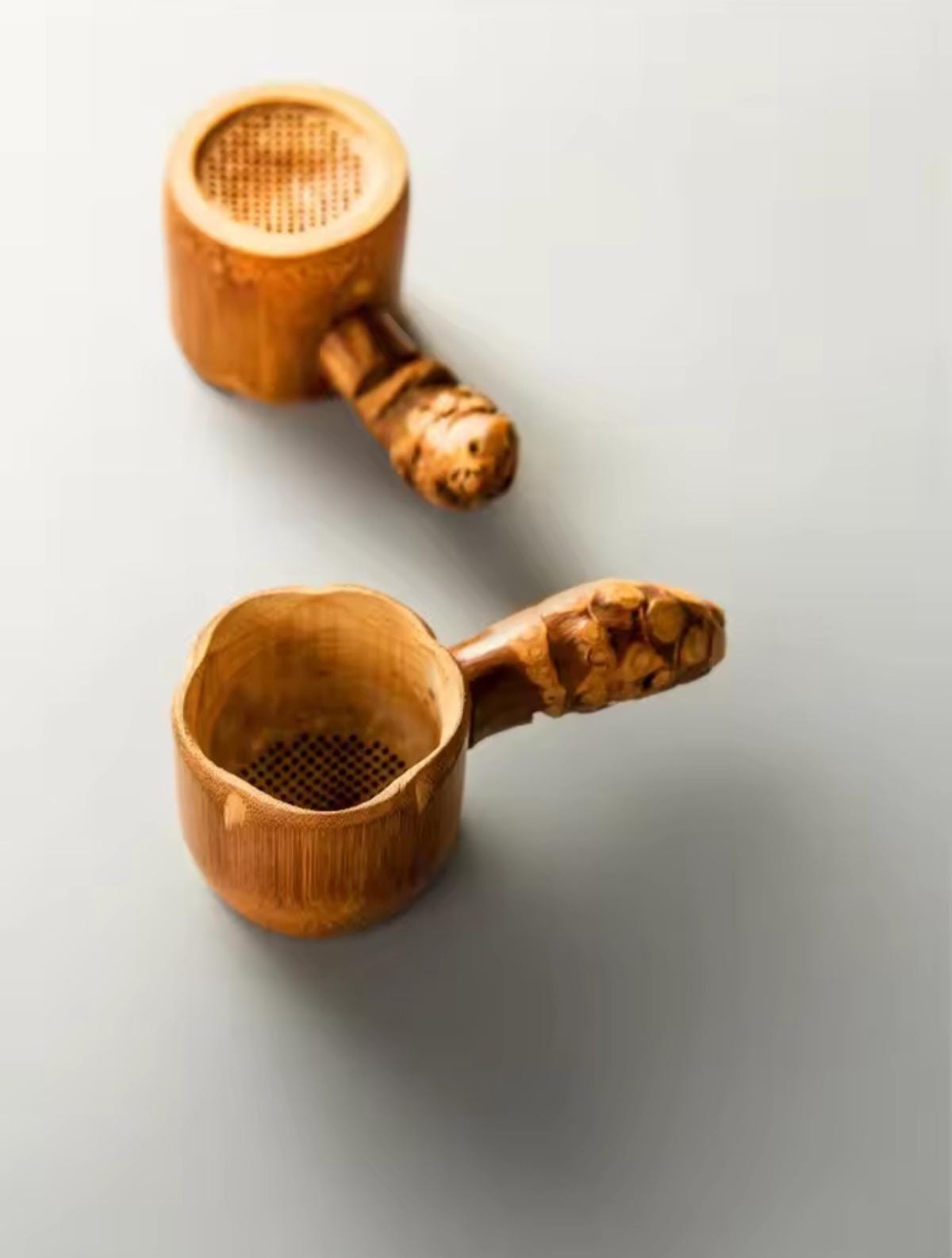 Natural Bamboo Tea Scoop Infuser, Carved, Varietal Tea Leaf Filter Sieve