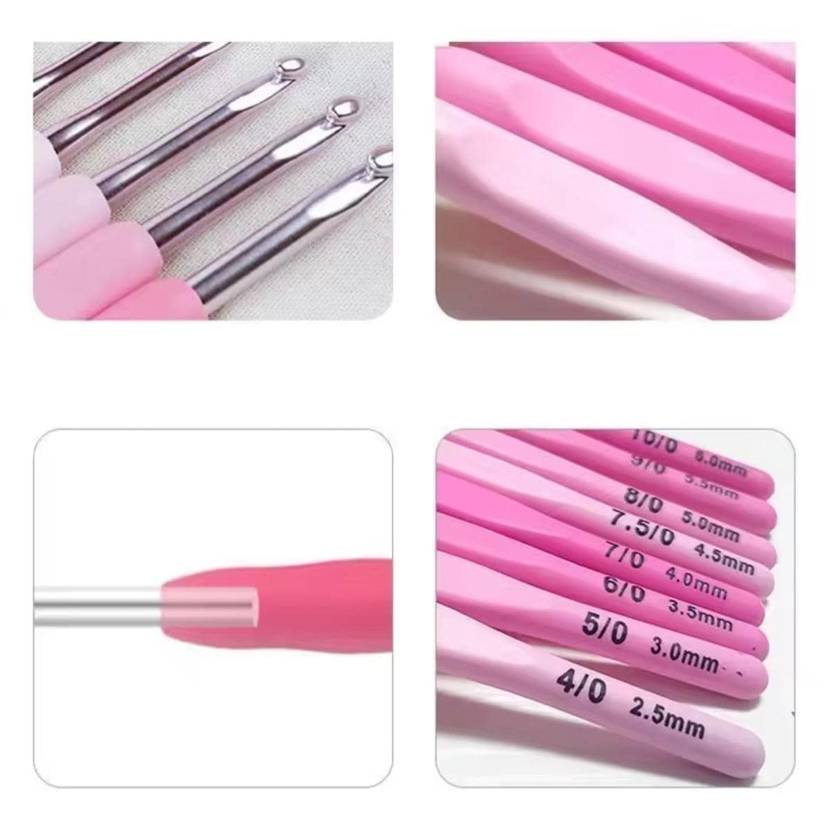 Juego de 9 Ganchos de Ganchillo Rosados, Estuche de Viaje Elegante, Mango Suave Ergonómico, Ganchos de Aluminio, 8 Tamaños, Tijeras, Suministros para Tejer DIY