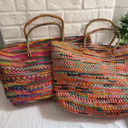 Kit de bordado DIY para punto de cruz en un bolso de lona, Casas coloridas bajo el sol brillante, 11CT, Lona estampada, Moda artesanal, Diseño vivo