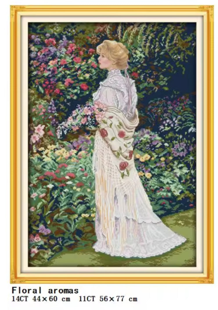 Printed Cross Stitch Kit, Embroidery Aida 14 16 or 11CT, Printed Cotton Fabric Canvas, Elegant Handcraft