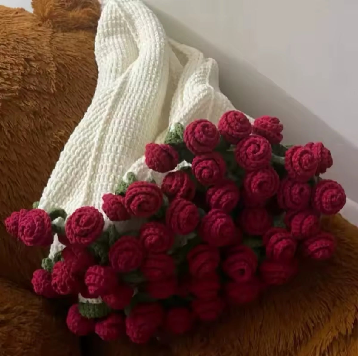 DIY Crochet Kit to Make Flower Bouquet Blanket, Red Roses, All Craft Materials Included