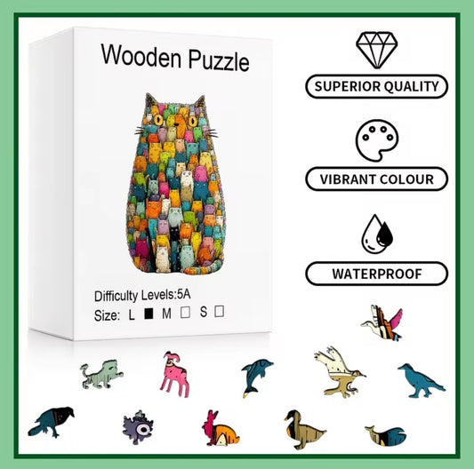 Puzzle en bois, Chat dodu, 5mm, Imperméable, Pièces uniques