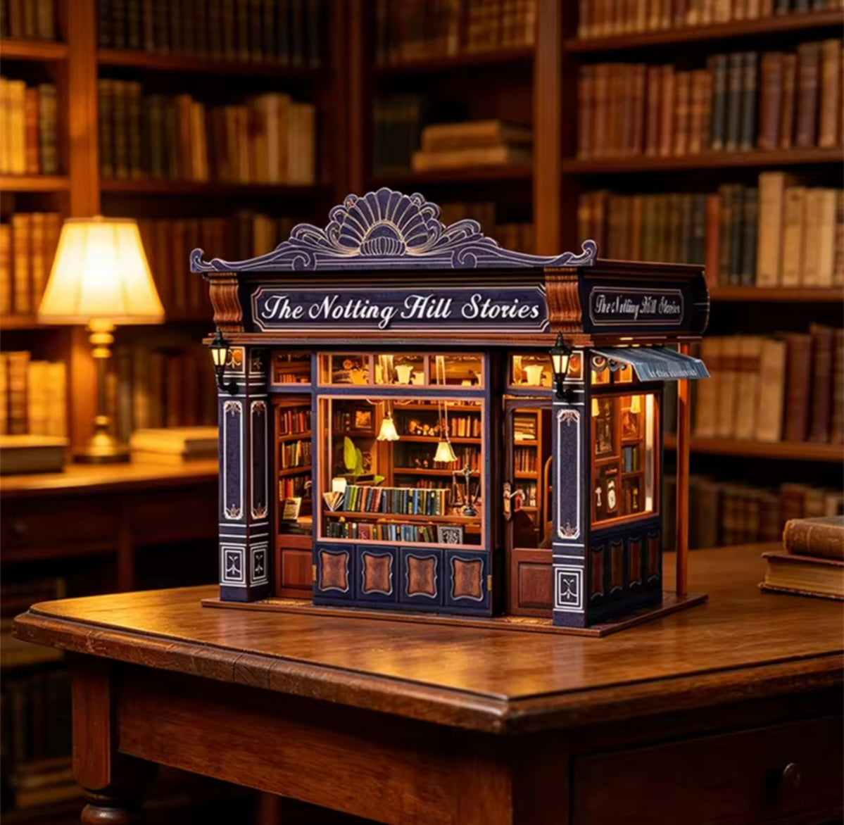 Notting Hill Bookstore, DIY Book Nook Kit, Puzzle, LED Light, Movable Furniture