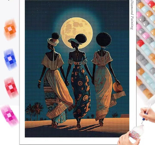 Kit de pintura de diamante Black Beauty, taladro redondo o cuadrado, elija tamaños, colores DMC, elija imagen, mosaico de cuentas DIY, hermandad de mujeres afro