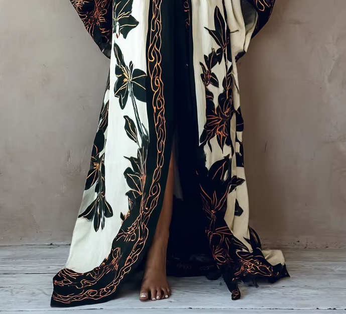 Robe de Chambre, Motifs Botaniques à l'Aquarelle, Vêtement d'Intérieur Léger et Froissé, Cache-Maillot