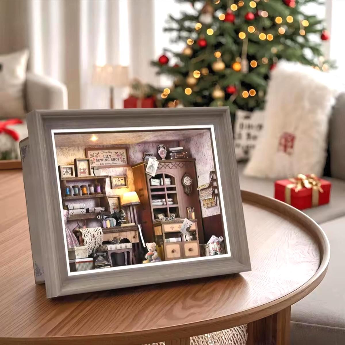 Mini réplique 3D de mercerie, coin lecture ou art mural DIY, lumière USB, cadeau pour les amoureux des arts du tissu