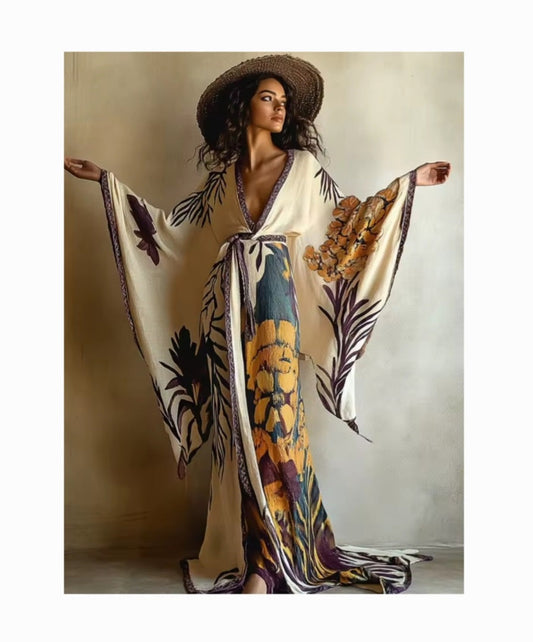 NEW ITEM: Dressing Gown, Watercolor Botanical, Lightweight Crinkle Loungewear