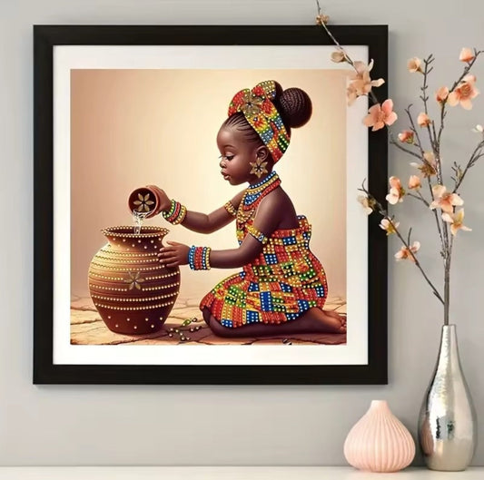 NEW ITEM: Diamond Paint Kit, Africa's Child Pouring Water, Beaded Mosaic