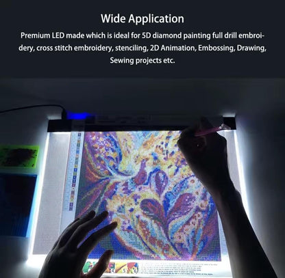 Thin LED Travel Drawing Pad, Protect Vision for Diamond Painting, Sketching Fabric, Sewing, Xstitch, Architect Design, Adjustable USB Light