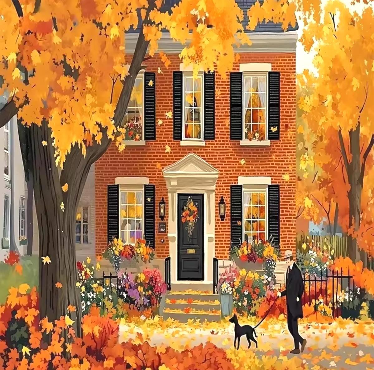 1000 Pieces Jigsaw Puzzle, Autumn Stroll in Falling Leaves, 38x26 cm, Code on Back, Seasonal, Halloween Party Fun, Preserve as Wall Decor