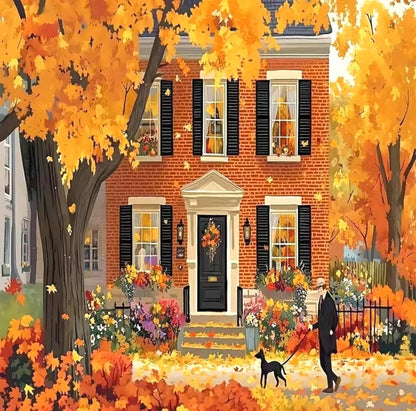1000 Pieces Jigsaw Puzzle, Autumn Stroll in Falling Leaves, 38x26 cm, Code on Back, Seasonal, Halloween Party Fun, Preserve as Wall Decor