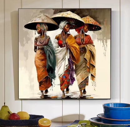 DIY Diamond Paint Kit, African Caribbean Women of Traditional Elegance, Round or Square Drill, DMC 447 Colors Mosaic Glued, Gift Kwanzaa