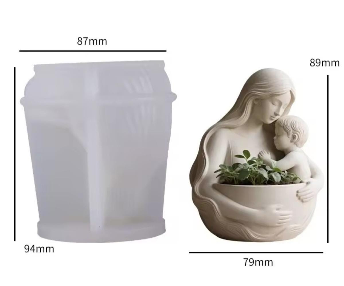 3D Silicone Mold, Christmas Holy Mother Child, Holder for Candle Plants or Buttons, 8.9x7.9 cm, Religious Art, Gift Portable Sculpture