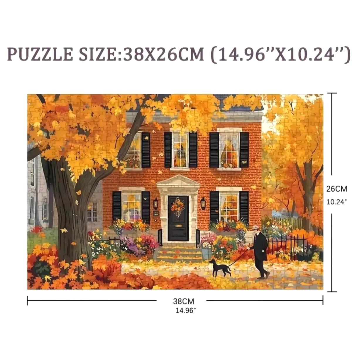 1000 Pieces Jigsaw Puzzle, Autumn Stroll in Falling Leaves, 38x26 cm, Code on Back, Seasonal, Halloween Party Fun, Preserve as Wall Decor