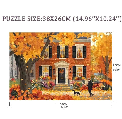 1000 Pieces Jigsaw Puzzle, Autumn Stroll in Falling Leaves, 38x26 cm, Code on Back, Seasonal, Halloween Party Fun, Preserve as Wall Decor