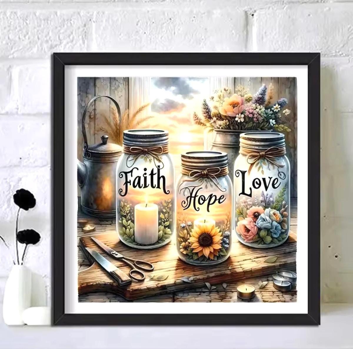 Kit de broderie diamant, Foi Espérance Amour, Cadeau ou décoration en mosaïque perlée