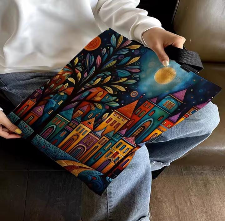 DIY Embroidery Bag Kit to Cross Stitch a Canvas Tote, Moonlit House, 11CT, Printed Canvas, Craft Fashion, Live Design