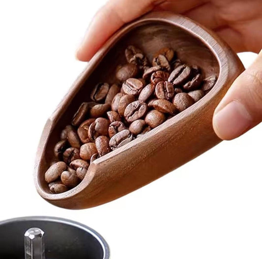 Coffee Bean Scoop, Solid Wood, Natural Shovel, Carved Tapered Spout, Measuring Tool Espresso, Tea Leaves, Flour, Bath Salts, Elegant Barista