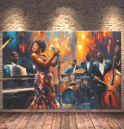 Jazz Diamond Paint Kit, Crystal Art, Choose Large Sizes, Round or Square Drill, Bright DMC Colors, Gift Love of Art and Music