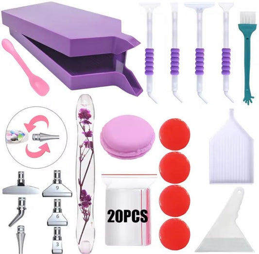 Diamond Paint Organizer, Tools-Pens-Trays, 20 Piece Set, Contain Crystals, Multiplacer included, Carrying Bag Optional, Beginner or Expert