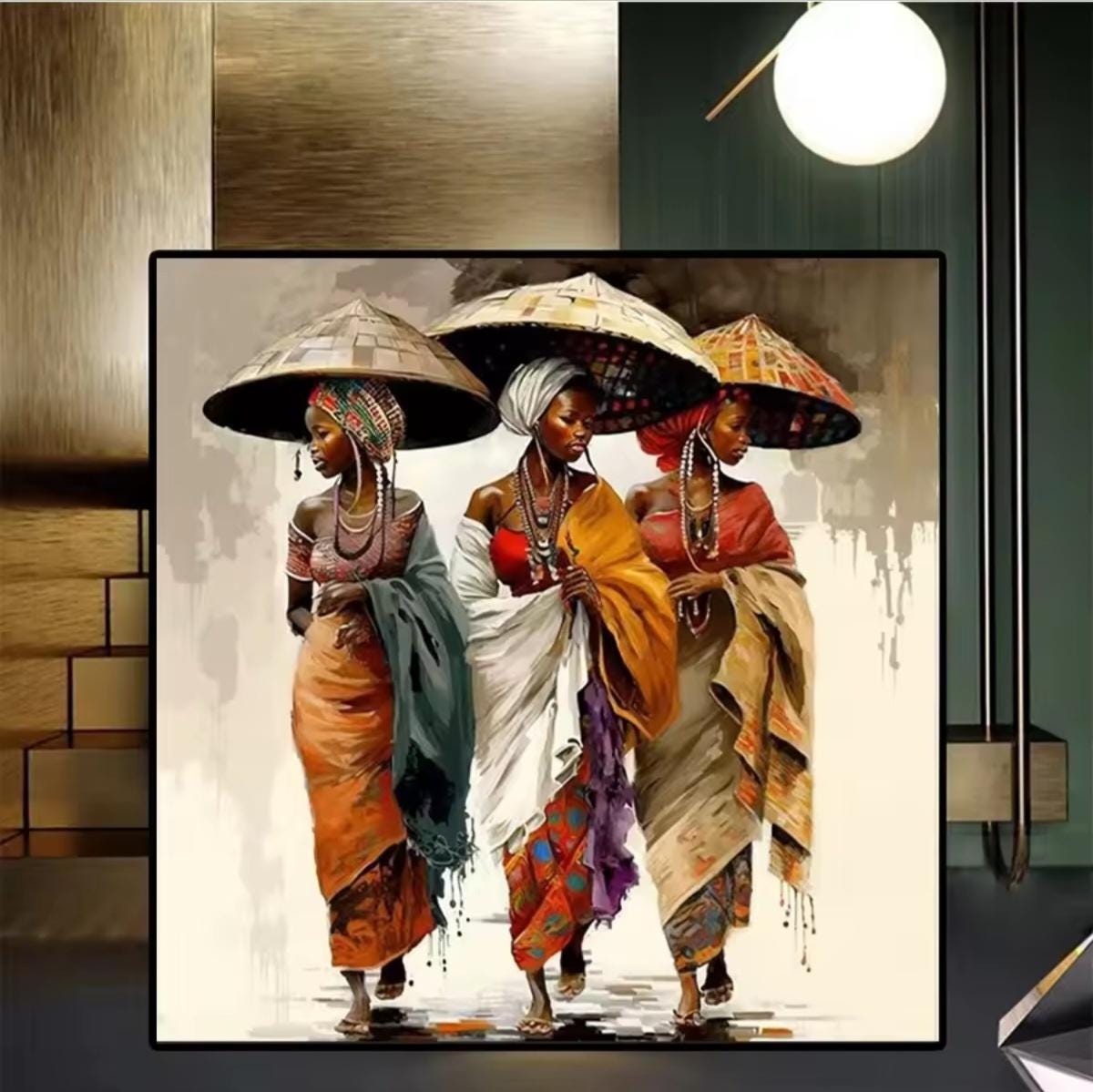 DIY Diamond Paint Kit, African Caribbean Women of Traditional Elegance, Round or Square Drill, DMC 447 Colors Mosaic Glued, Gift Kwanzaa