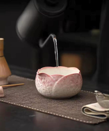 Kit de té Matcha, diseño floral de cristal de hielo, tonos rosa blanco, 4 u 8 piezas, cepillo de bambú, paño de té, suministro para fiestas, regalo para té de alta calidad
