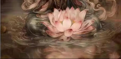 DIY Lotus Embroidery Kit, Cross Stitch 9 or 11 CT, Silk Thread Technique, Japanese Needlepoint, Cotton Canvas, Craft Home Decor, Warm Tones