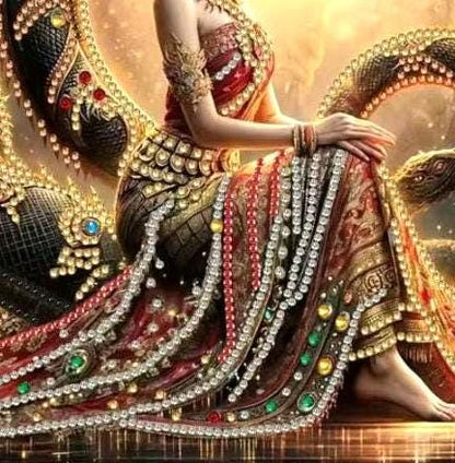 Diamond Paint Kit, Beauty and the Dragon, Asia Inspired Craft, DIY Crystal Mosaic, Round Drill, 30x25 cm, Easy Beginners, Dynamic
