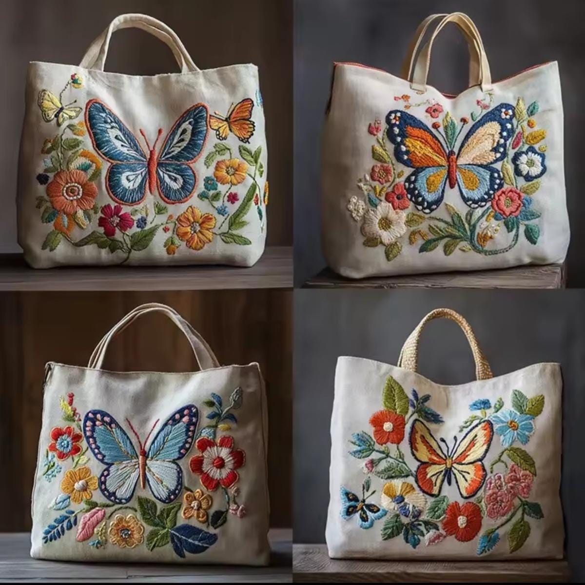 DIY Embroidery Bag Kit to Cross Stitch a Canvas Tote, Butterfly Garden, LINEN, 28x30, Hoop, 4 Design Choices, Craft Nature, Gift Delight
