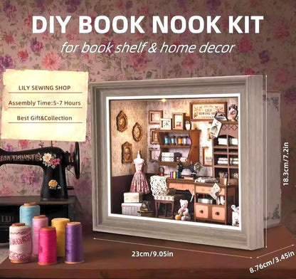 3D Mini Replica Sew Shop, DIY Kit, Book Nook or Wall Art, USB Lights, Wooden Diaorama Tailor Shop, Adult or Teen, Gift Love of Fabric Arts
