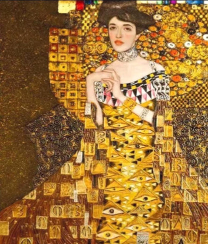 Klimt Printed Cross Stitch Kit, Golden Tones Embroidery Aida 11CT, DMC Printed Cotton Canvas, Gift Art Enthusiasm, Handcraft Plaid Decor