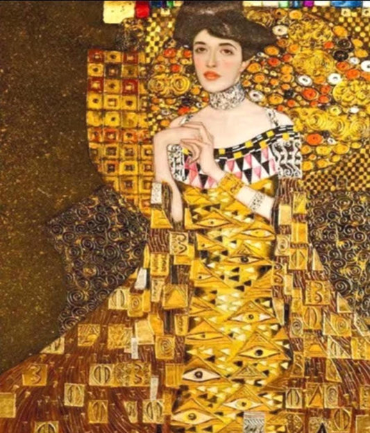 Klimt Printed Cross Stitch Kit, Golden Tones Embroidery Aida 11CT, DMC Printed Cotton Canvas, Gift Art Enthusiasm, Handcraft Plaid Decor