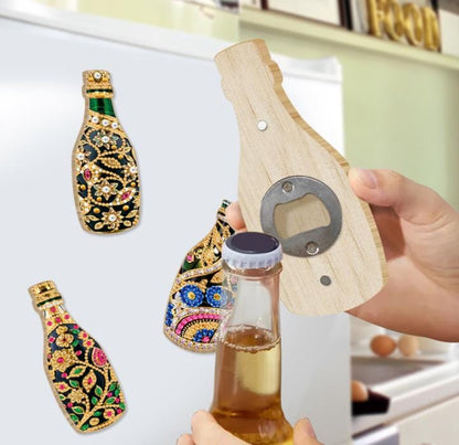 Diamond Paint a Bottle Opener, Carved Wooden Champagne Shape, Magnet attached, Crystal Mosaic Kit, Bling Kitchen Decor, Fun Bright Day
