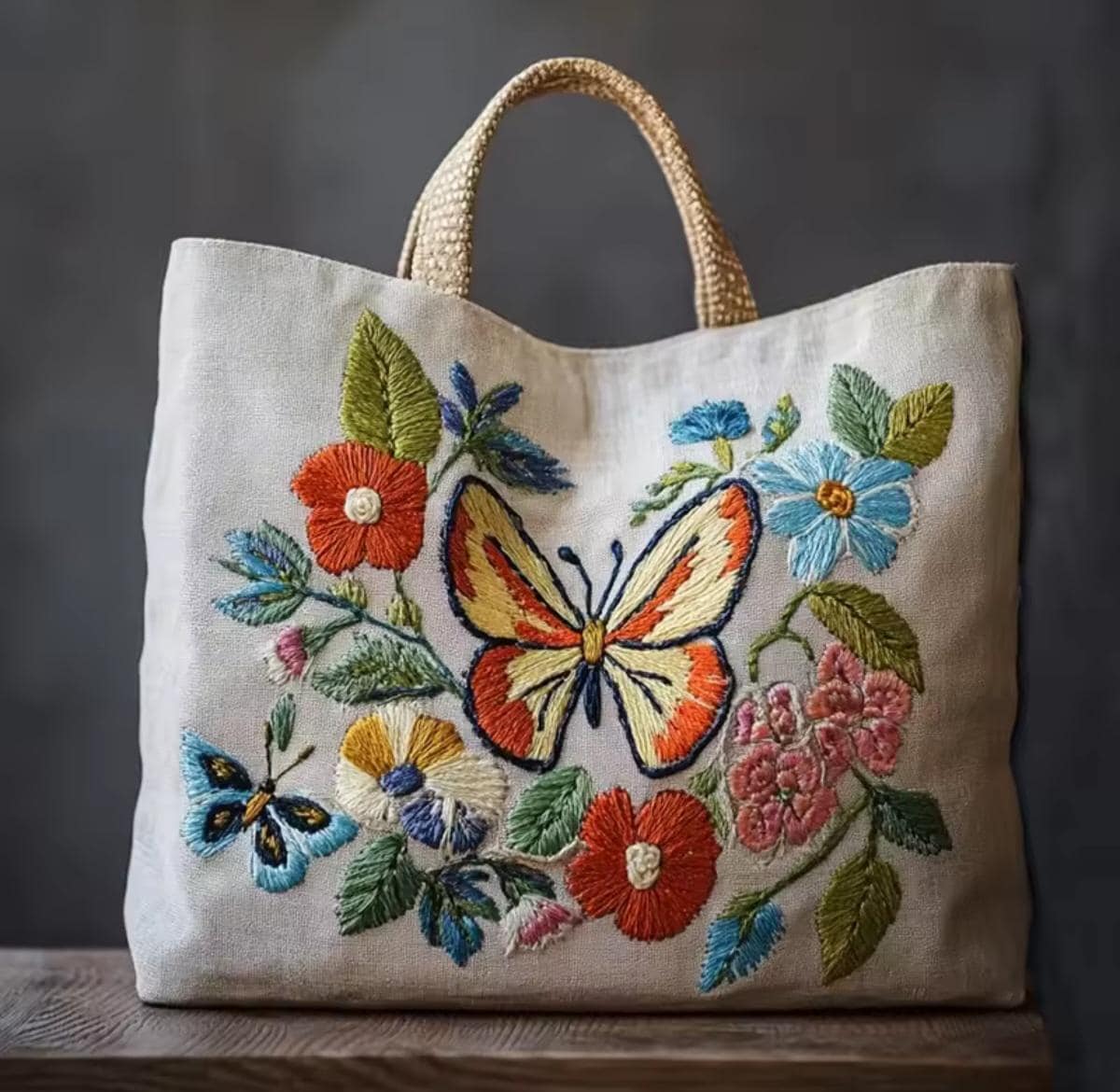 DIY Embroidery Bag Kit to Cross Stitch a Canvas Tote, Butterfly Garden, LINEN, 28x30, Hoop, 4 Design Choices, Craft Nature, Gift Delight