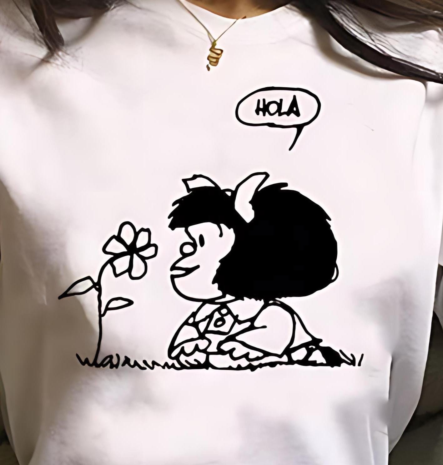 Mafalda Says Hola, Latin Spanish Icon,  Funny clothing, Cultura and Language, Comic T-shirt, Make Smiles, Adult or Child, Three Kings Day