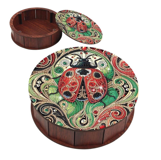 Diamond Paint a Wooden Box Kit, LADYBUG Design, Craft Storage for Snacks, Buttons, Drills, Scraps, Handmake Artisan Gift