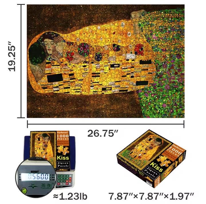 The Kiss, 1000 Piece Jigsaw Puzzle, World Famous Klimt Painting of Lovers, Unique pieces, Poster Included, Romantic, Preserve as Wall Decor
