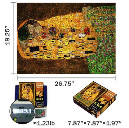 The Kiss, 1000 Piece Jigsaw Puzzle, World Famous Klimt Painting of Lovers, Unique pieces, Poster Included, Romantic, Preserve as Wall Decor