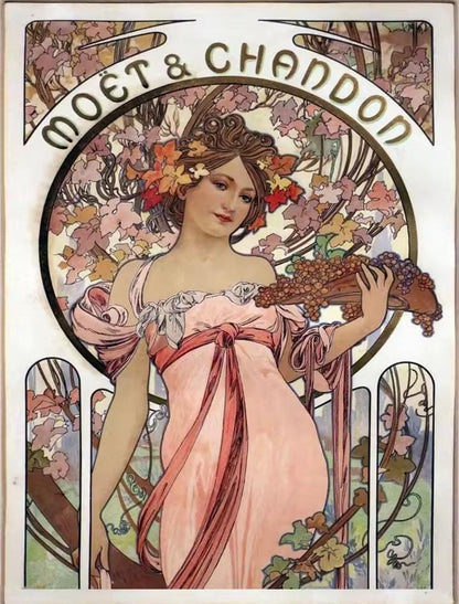 DIY Diamond Paint Kit, Moet Chandon, Alphonse Mucha image, Vintage Nouveau, Round Drill, 30x40, European Flair, Thanksgiving Decor, Sheek