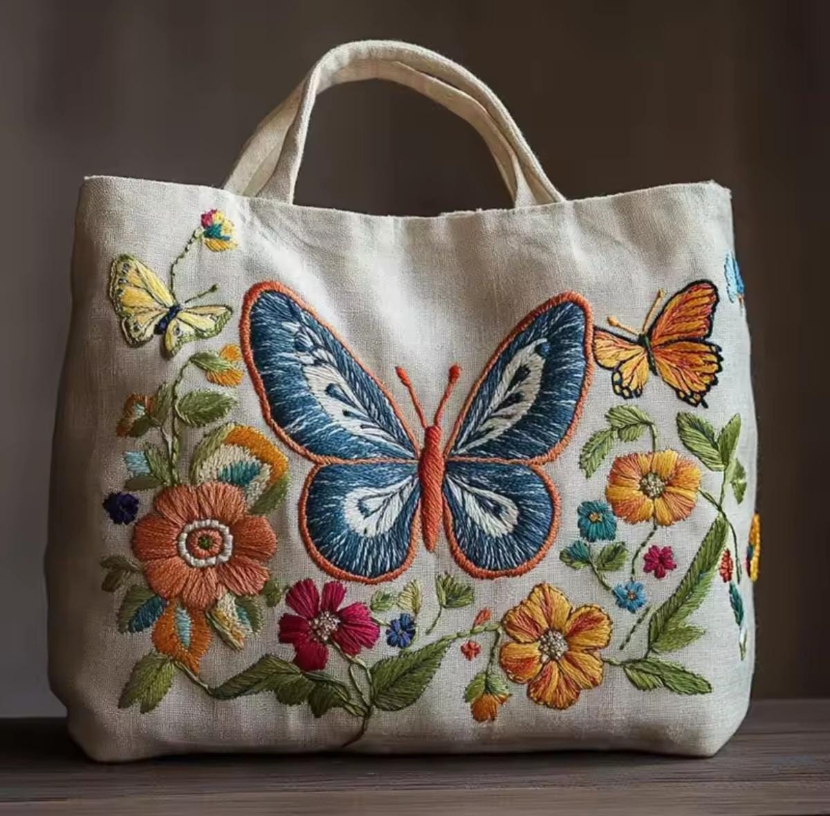 DIY Embroidery Bag Kit to Cross Stitch a Canvas Tote, Butterfly Garden, LINEN, 28x30, Hoop, 4 Design Choices, Craft Nature, Gift Delight