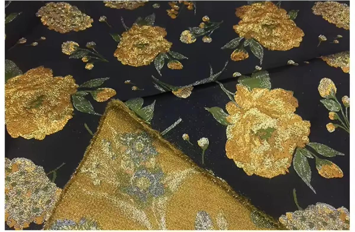 Fabric, Gold Silk Brocade Jacquard, DIY Sew Dress Blouse Skirt, or Fabric Crafts, Sold By the Meter