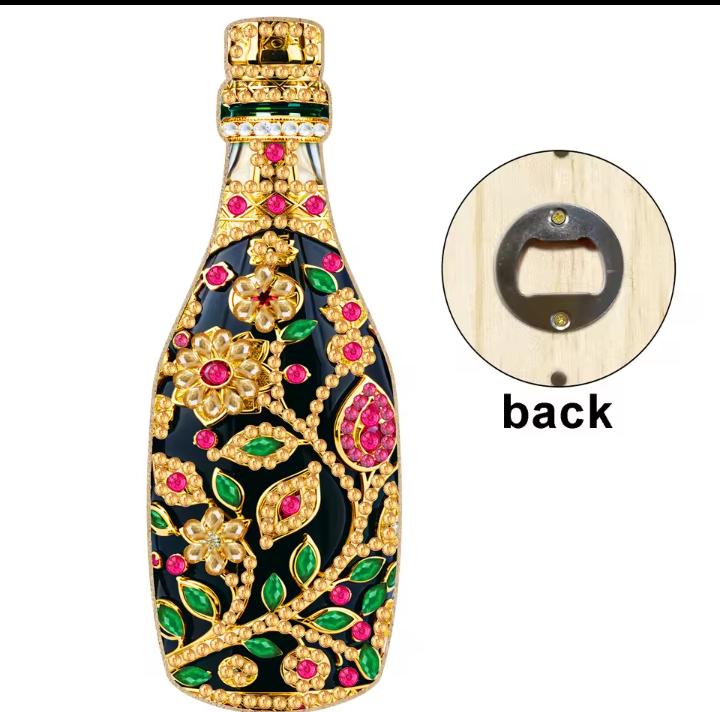 Diamond Paint a Bottle Opener, Carved Wooden Champagne Shape, Magnet attached, Crystal Mosaic Kit, Bling Kitchen Decor, Fun Bright Day