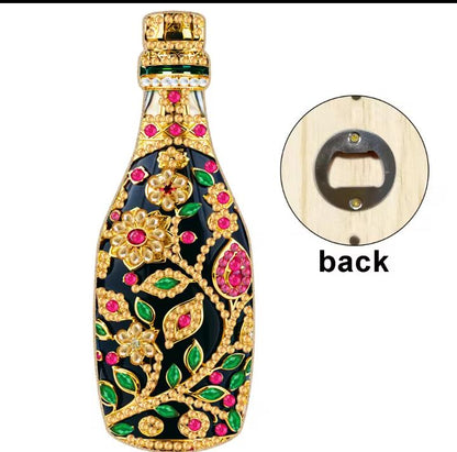 Diamond Paint a Bottle Opener, Carved Wooden Champagne Shape, Magnet attached, Crystal Mosaic Kit, Bling Kitchen Decor, Fun Bright Day