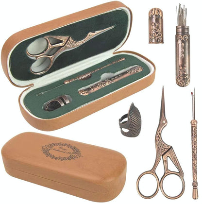 Mini Sewing Kit in Eyeglass Case, Full Travel Set, Bronze or Silver, Portable Quality Sew Embroidery Tools, Scissor Thimble, Elegant Cute