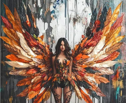 DIY Paint by Numbers Kit, Goth Autumn Angel, LINEN Canvas, Framed or Unframed, Multiple Sizes, Learn a New Craft, Dramatic All Year Round