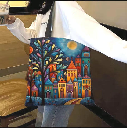 DIY Embroidery Bag Kit to Cross Stitch a Canvas Tote, Moonlit House, 11CT, Printed Canvas, Craft Fashion, Live Design