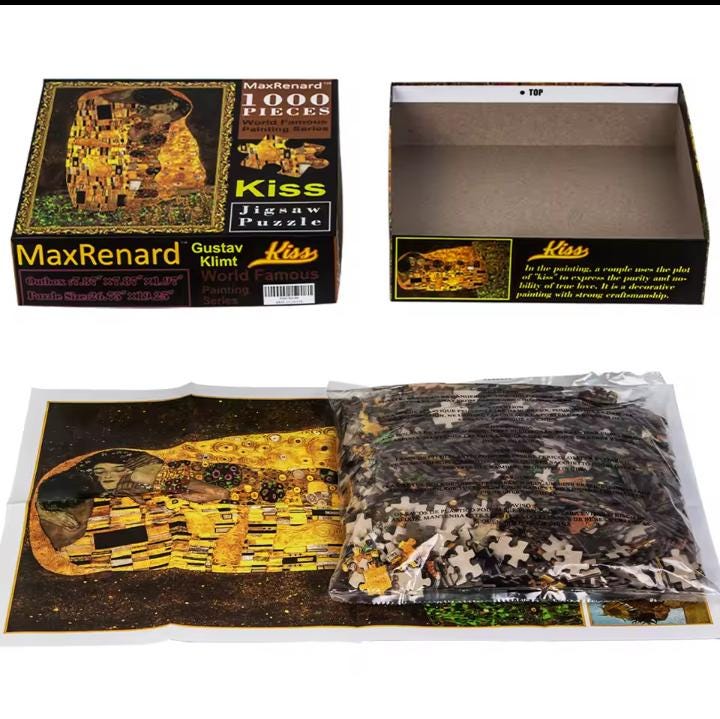 The Kiss, 1000 Piece Jigsaw Puzzle, World Famous Klimt Painting of Lovers, Unique pieces, Poster Included, Romantic, Preserve as Wall Decor