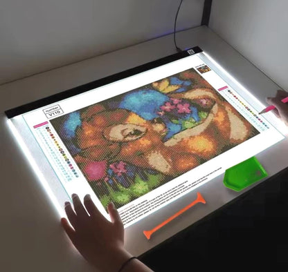 Thin LED Travel Drawing Pad, Protect Vision for Diamond Painting, Sketching Fabric, Sewing, Xstitch, Architect Design, Adjustable USB Light