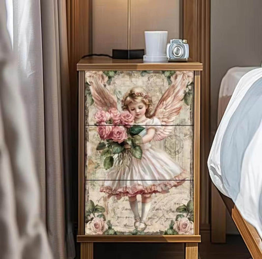 Transfer Decal, Decoupage, Angel Wings and Roses, Waterproof, 6x12, Decoupage or Poster, Adult or Child Decor, Angelic